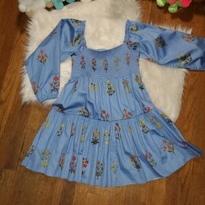 Sachin + Babi For Dillards Blue Daria Floral Dress with Bishop Sleeves